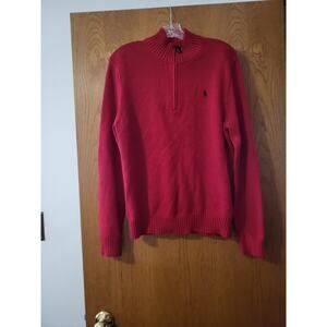 Polo Ralph Lauren Cotton Red Quarter Zip Knit Sweater Preppy Modern Academia M